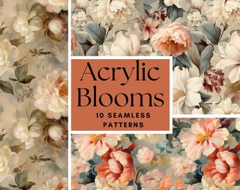 Botanische BLOEMEN DIGITALE papierpatronen, acryl bloemen & bloemen achtergrond naadloze luxe patronen, commercieel gebruik