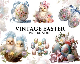 Vintage paasillustraties: babykuiken en lente-eieren, png (digitale download)