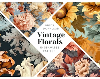 BLOEMEN digitaal papier BOTANISCHE PATRONEN, Instant Download afdrukbare Vintage bloemen naadloze patronen, commercieel gebruik