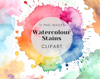 Watercolor Splashes Clipart: 15 PNG Image Bundle (Commercial Use)