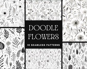 FLORAL DOODLE Digital Seamless PATTERN In Zip Files – Printable Minimalist Design Pattern, Commercial Use