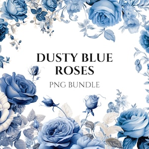 Blue Rose Clipart Bundle, Watercolor Floral PNG, Digital Download for Invitations, Wedding Decor, Commercial Use, Royal Blue, Blue Floral