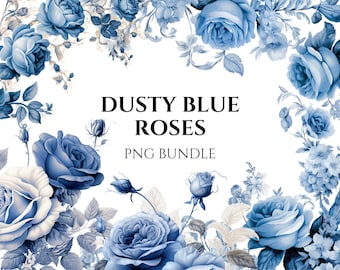 Blue Rose Clipart Bundle, Watercolor Floral PNG, Digital Download for Invitations, Wedding Decor, Commercial Use, Royal Blue, Blue Floral