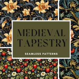 Medieval Floral Tapestry Background Pattern - Instant Download - Digital Paper for Crafts - Renaissance Themed Backgrounds - Commercial Use