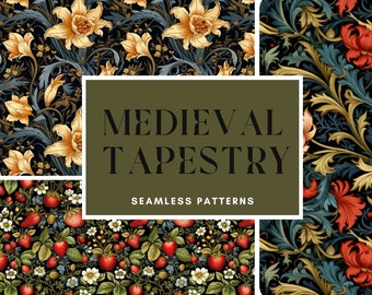 Medieval Floral Tapestry Pattern: Renaissance Background (Digital Download)