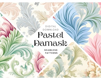 DAMASK Floral Wallpaper SEAMLESS PATTERN, Digital Download Pastel Printable Seamless Background Patterns, Commercial Use