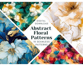 Bundel met abstract bloemmotief: alcoholinktstijl (PNG-bestanden)