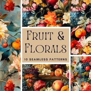 VINTAGE FLORAL Fruit Impressionist Seamless PATTERN – Paquete de patrones de frutas imprimibles en archivos zip, uso comercial