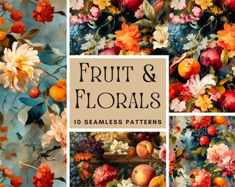 Floral Fruit Impressionist Pattern: Seamless PNG Bundle (Commercial Use)