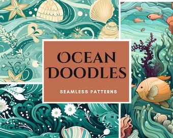 Watercolor Ocean Animals Clipart: Nautical PNG Graphics (Digital Download)