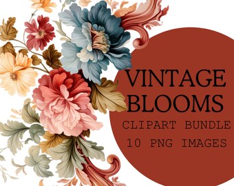Vintage bloemen aquarel clipart: Boho bruiloft decor (PNG, digitale download)