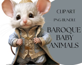 Baroque Baby Animals Clipart: Pastel PNG Bundle (Commercial Use)