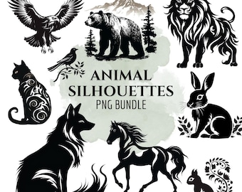 Dierlijke silhouetten clipart png bundel - minimalistische kunst - digitale download, commercieel gebruik