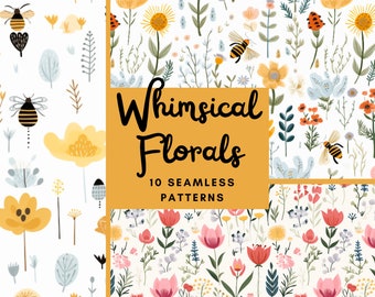 Nyckfull BLOMMIGT Digitalt Akrylmålning SÖMLÖST MÖNSTER – Utskrivbart Minimalistiskt Designmönster, Kommersiellt Bruk