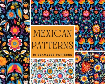 Mexican Floral Seamless Pattern: Commercial Use Digital Paper (PNG)