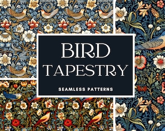 Bird Tapestry Pattern: Medieval Floral Seamless Design (Digital Download)