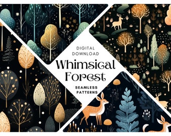 Whimsical Autumn Forest Seamless Pattern: Night Pixel Design (Digital Download)