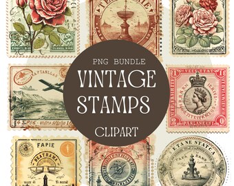 Floral postzegel clipart – Aesthetic Vintage PNG (digitale download)