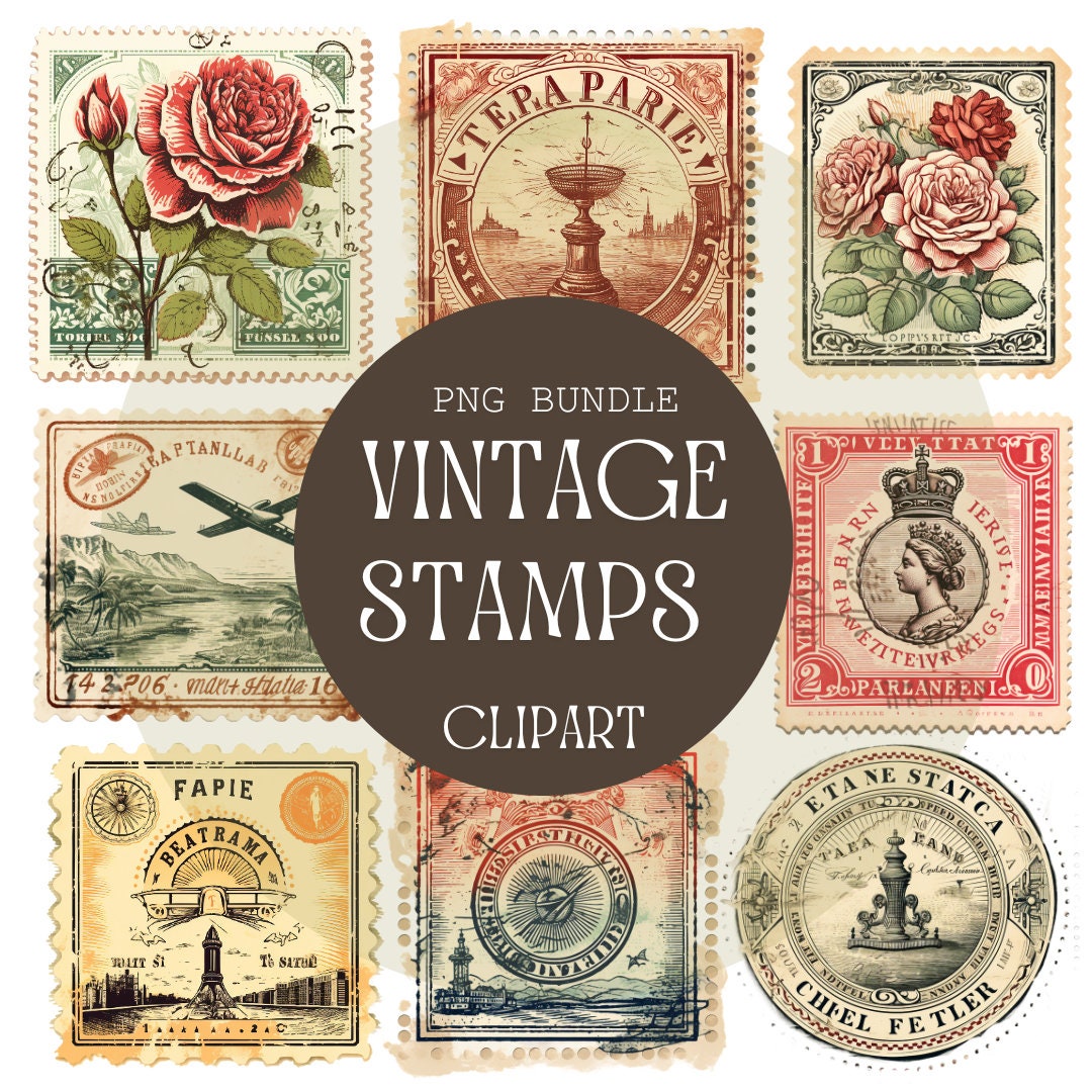 POSTAGE STAMPS Floral Digital Png Clipart for Commercial Use ...