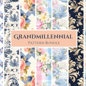 Grandmillennial nahtloses Muster - Pastell Vintages digitales Papier - Scrapbooking und Journaling - Vintage Blumenmuster- kommerzielle Nutzung