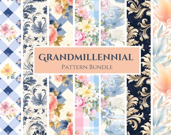 Grandmillennial Floral Pattern: Pastel Vintage Digital Paper (PNG)