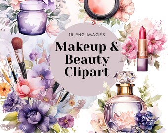Watercolor Beauty Clipart Bundle: Vintage Makeup PNG (Digital Download)