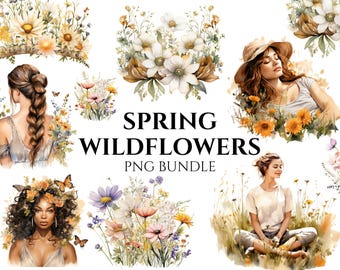 Zachte pastel wilde bloemen clipartbundel: png-bloemenillustraties (commercieel gebruik)