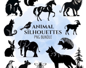 Clipart dierensilhouet: zwart-wit png-vector (digitale download)