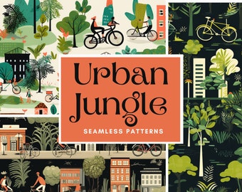 Urban Jungle Seamless Patterns: Hand-Drawn Style (PNG Digital Images)