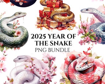 Jaar van de slang 2025 clipartbundel: Chinees Nieuwjaar, png (digitale download)
