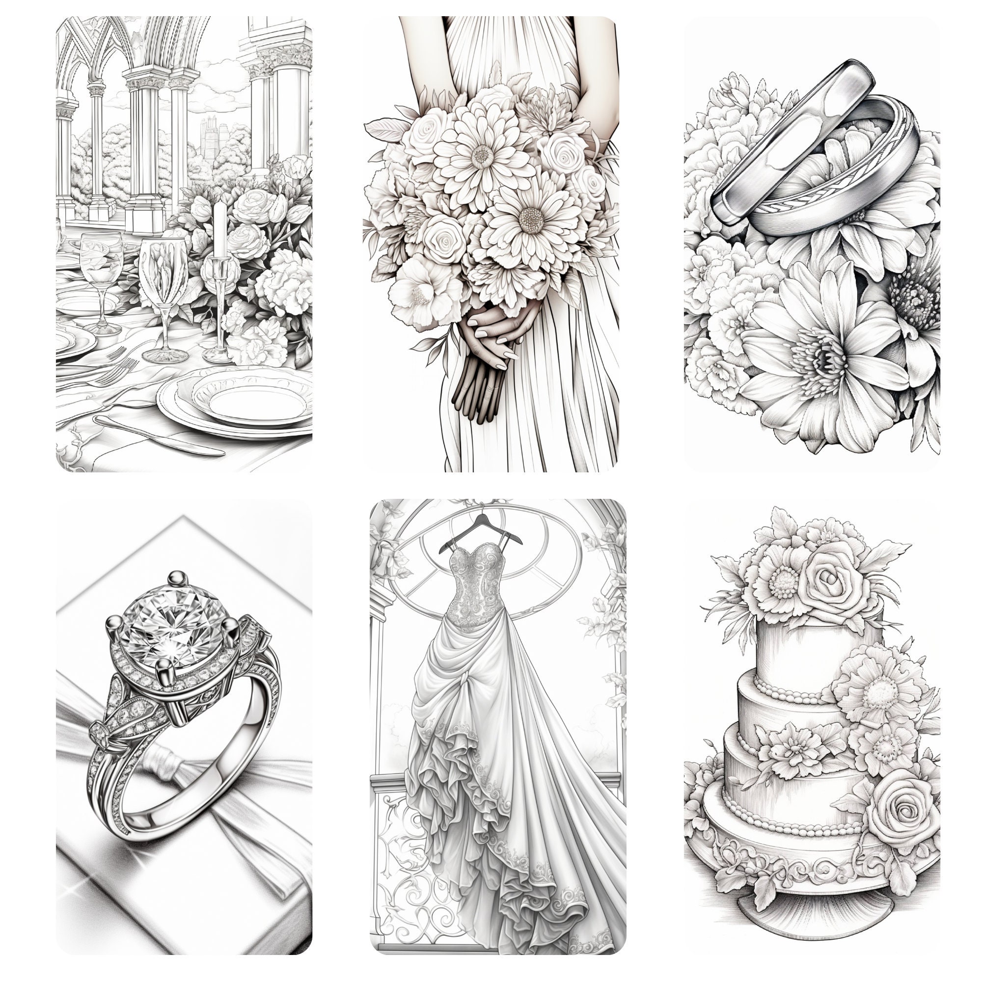 Wedding Colouring Pages, Printable Colouring Book, A4 Digital Prints ...
