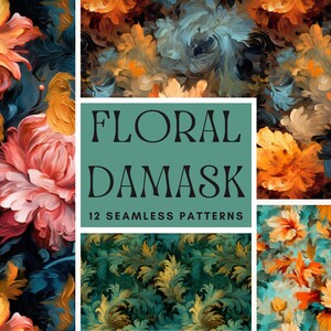 DAMASK Digital FLORAL Seamless PATTERN, Botanical Flowers & Commercial Use Craft Supply Impressionist Patterns, Commercial Use