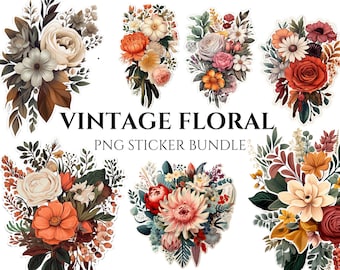 Vintage Floral Sticker Clipart: PNG Bundle for Scrapbooking (Digital Download)