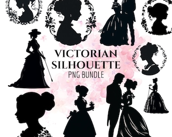 Victorian SILHOUETTE Clipart, PNG clipart, Side Profile, Black & White Digital Download,  Commercial Use