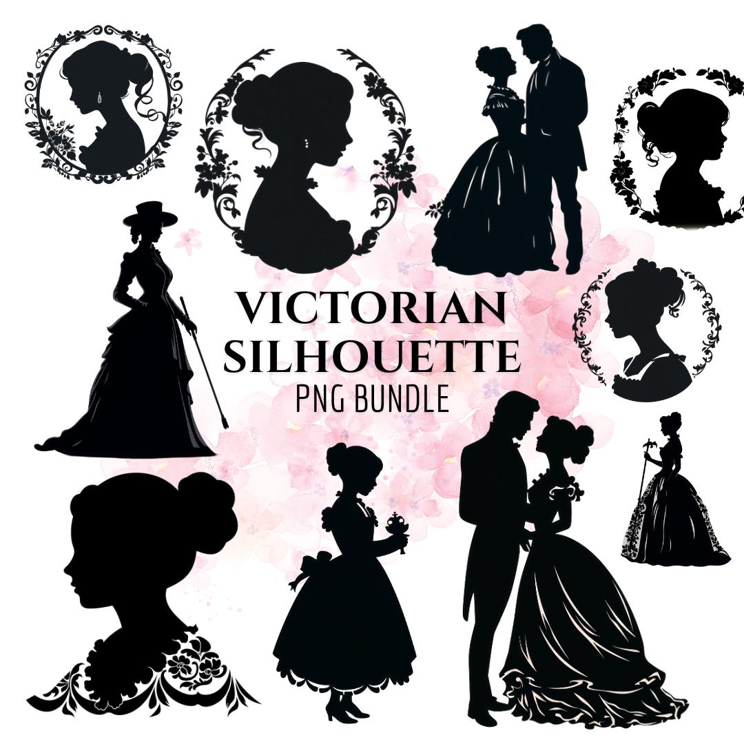 Victorian SILHOUETTE Clipart, PNG clipart, Side Profile, Black & White Digital Download,  Commercial Use