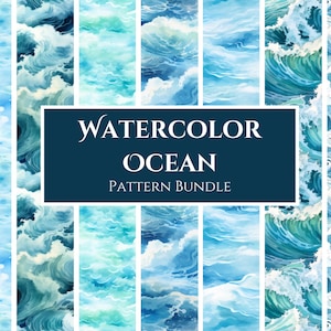 Watercolor Ocean Seamless Patterns, Digital Paper, Ocean Waves ...