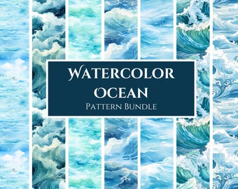 Watercolor Ocean Waves Seamless Pattern: Nautical Digital Paper (PNG Format)