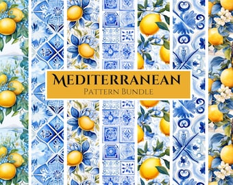 Watercolor Amalfi Lemon Tile Pattern Bundle (PNG Digital Download)
