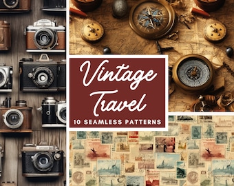 Motivi senza soluzione di continuità per viaggi vintage: carta per scrapbooking (download digitale)