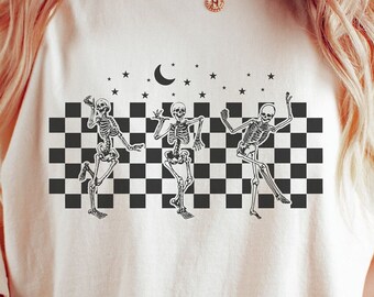 Dancing Skeletons Checkered SVG PNG PDF, Skeleton Funny Dance Svg, Skeleton Svg, Halloween Svg, Halloween Shirt Svg, Halloween Skeleton Svg