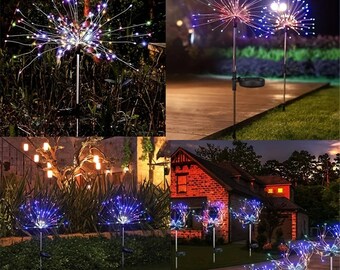 2 Stk. LED Solarleuchten mit 90 Led's bunt RGB Feuerwerk Garten Wegelicht Outdoor Neu