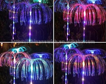 2er Set LED Solarleuchten Garten RGB Quallen Feuerwerk mit beleuchteten Stab in RGB bunt