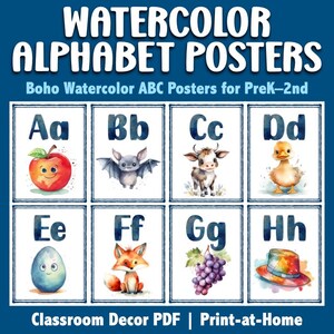 Decoración de aula con alfabeto en acuarela: set imprimible estilo bohemio chic (descarga digital)