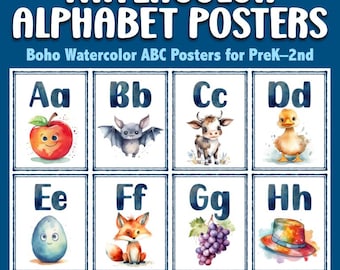 Aquarell Alphabet Klassenzimmer Dekor: Boho Chic Druckbare Set (Digitaler Download