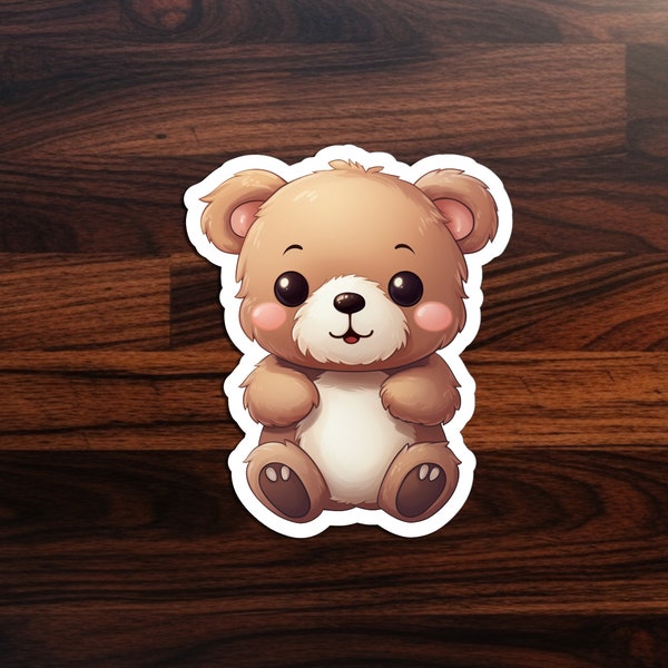 Cheerful Kawaii Teddy Bear Sticker: Adorable Cuddly Friend Spreading Happiness and Warmth! Kids, Cute, Lovely, Summer, Fluffy, Buddy