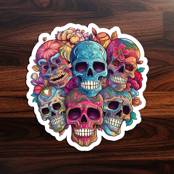 Fiesta of Color: Dia de Muertos Skulls Sticker Set - Vibrant Sugar Skulls, Festive Mexican Art, Day of the Dead Decor, Halloween decoration