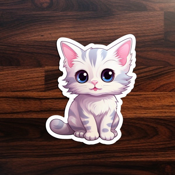 Cheerful Kawaii Cat Sticker: Adorable Feline Friend with a Playful Vibe - Spreading Happiness and Cuteness! Kids, Summer, Lovely, Cute