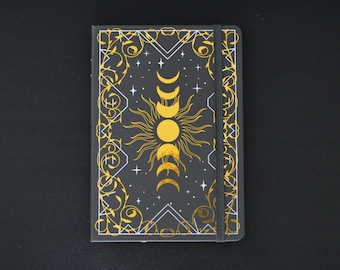 Elegant Gold Foil Moon Phases Dot Grid Journal - White Paper