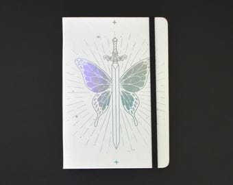 Holo Butterfly Sword Dot Grid White Journal - Black Paper