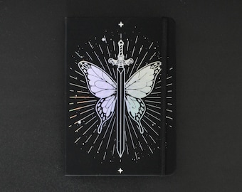 Holo Butterfly Sword Dot Grid Black Journal - Black Paper